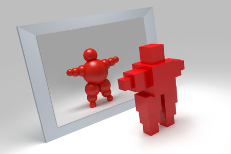 3D abstract  "Ballman"  character  before the mirrorの写真素材