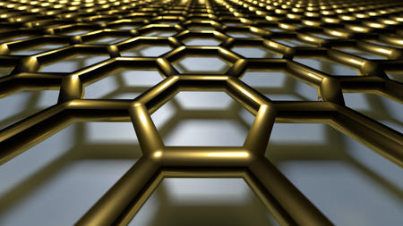 3D golden color abstract cellular lattice backgroundの写真素材