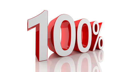 3D illustration of 100 percentage on a white backgroundの写真素材