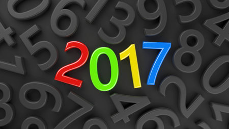 3D abstract illustration of 2017 year on a  dark  backgroundの写真素材