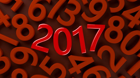 3D abstract illustration of 2017 year on a  red  backgroundの写真素材