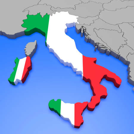 3D illustration of Italy on a european mapの写真素材