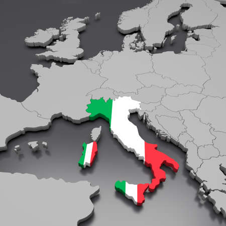 3D illustration of Italy on a european mapの写真素材
