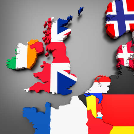 3D illustration of north-western european countries mapの写真素材