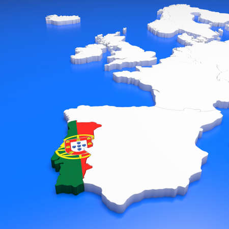 3D illustration of Portugal on a european mapの写真素材