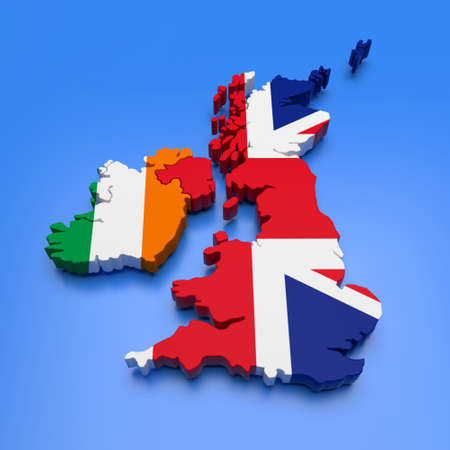 3D illustration of UK and Ireland mapの写真素材