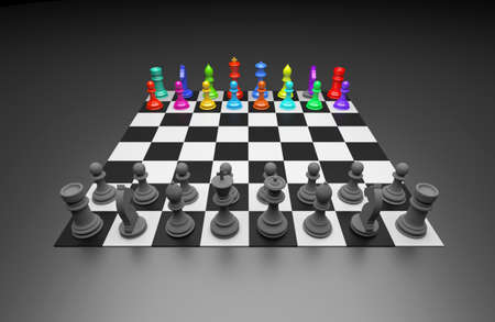 3D illustration of different chess figures and chess scenesの写真素材
