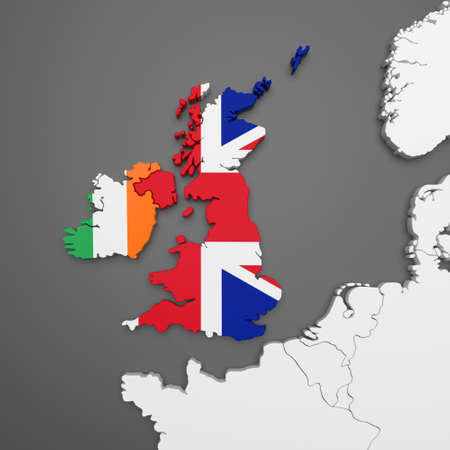 3D illustration of UK and Ireland mapの写真素材