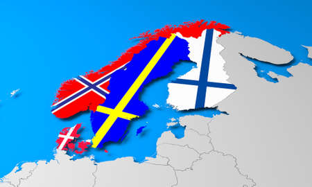 3D illustration of north european countries map