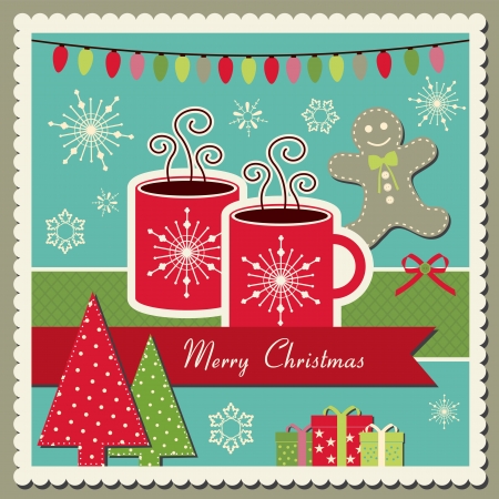 scrapbook Christmas card with hot chocolateのイラスト素材