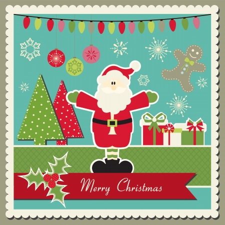 Scrapbook inspired  Christmas card with Santa Clausのイラスト素材
