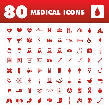 A set of eighty unique icons with medical themes のイラスト素材