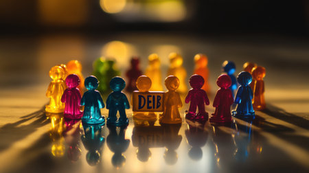 A circle of colorful figurines surrounds a sign reading 'Debt', illustrating a shared financial predicament.の素材