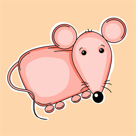 friendly pink mouse with a long tail and black eyesのイラスト素材