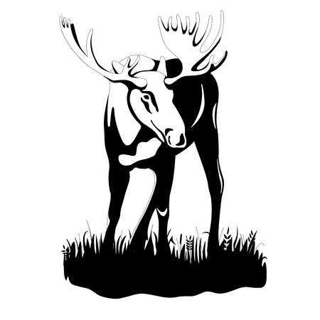 adult moose black silhouette vector illustrationのイラスト素材