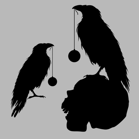 black raven bird silhouette skullのイラスト素材