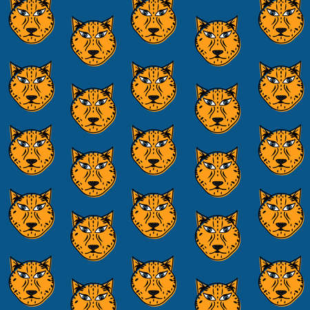 Seamless pattern with tiger, illustration of a tiger, Doodle graphic tiger cartoonの写真素材