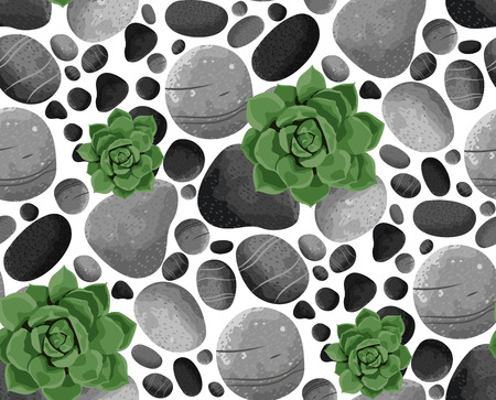 Seamless  pattern succulents and stones. Floral texture for design, textile.のイラスト素材