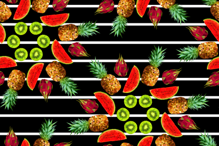 Seamless pattern fashion trendy polygon exotic fruits geometryのイラスト素材