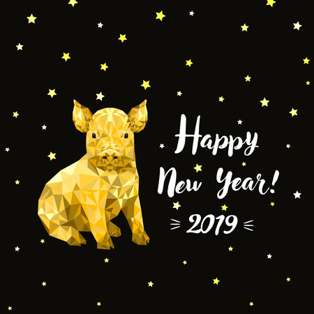 Happy new year 2019, Chinese new year, design greeting card with pigのイラスト素材