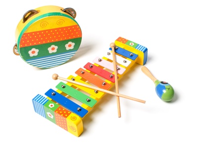 Musical instruments on white backgroundの写真素材