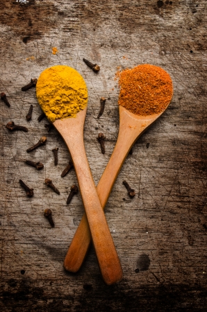 Spices on wooden backgroundの写真素材