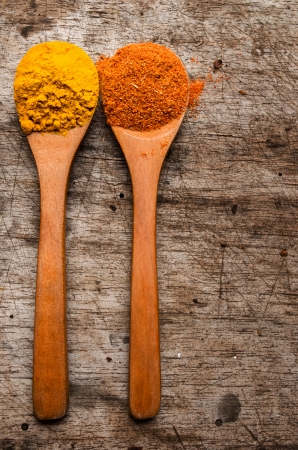 Spices on wooden backgroundの写真素材