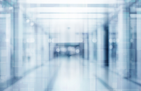 abstract defocused blurred technology space background, empty business corridor or shopping mall. Medical and hospital corridor defocused background with modern laboratory (clinic)の写真素材