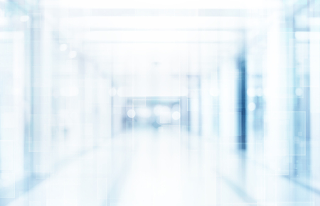 abstract defocused blurred technology space background, empty business corridor or shopping mall. Medical and hospital corridor defocused background with modern laboratory (clinic)の写真素材