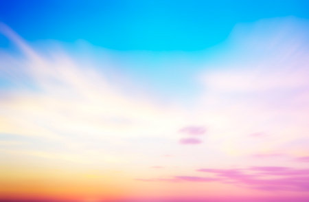 Sunset sky background - vintage effect style pictures. Colorful sky background, blurred abstract photo of light burst among trees and glitter golden bokeh lights.の写真素材