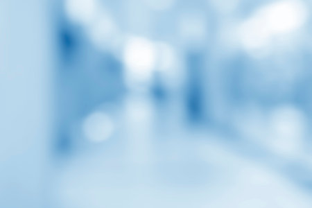 abstract defocused blurred background, empty business corridor or shopping mall. Medical and hospital corridor defocused background with modern laboratory (clinic)の写真素材