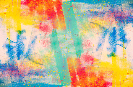Oil painting abstract texture background, colorful brush strokes wallpaper, colorful paint splashes on paper texture, rainbow fluorescent bright colorの写真素材