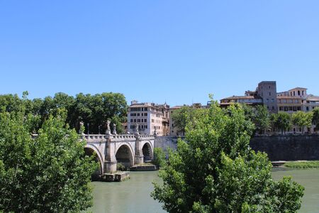 view of river tiber in rome italyの写真素材