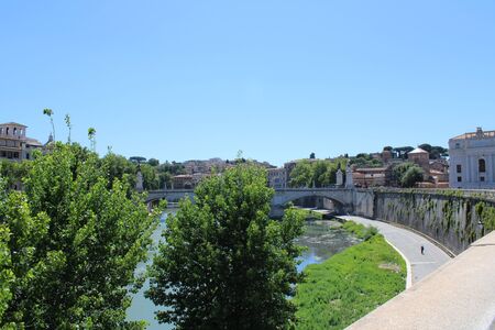 view of river tiber in rome italyの写真素材