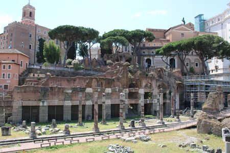 famous roman forum in rome city center italyの写真素材