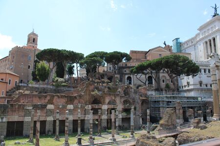 famous roman forum in rome city center italyの写真素材