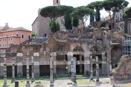 famous roman forum in rome city center italyの写真素材