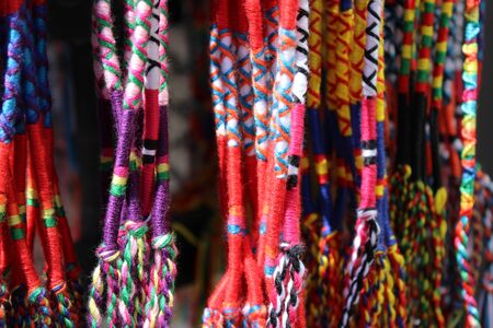 colorful cotton ropes for decorationの写真素材