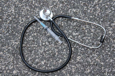 mask and stethoscope medical examination equipmentの写真素材