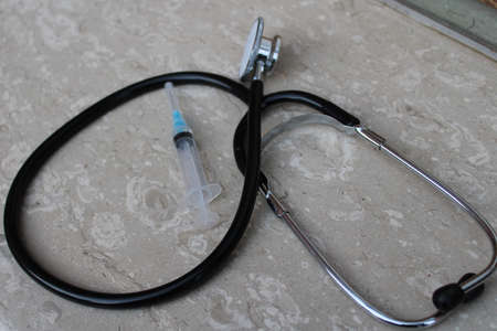 mask and stethoscope medical examination equipmentの写真素材