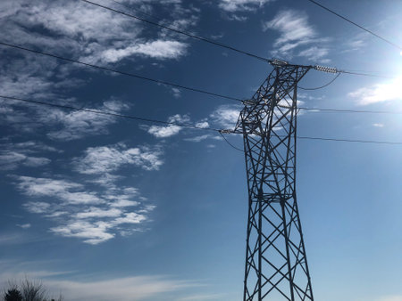 pylon electricity supply towersの写真素材