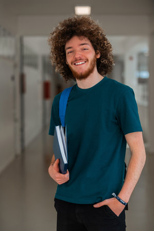 Portrait of a happy male college student on a university campus.の写真素材
