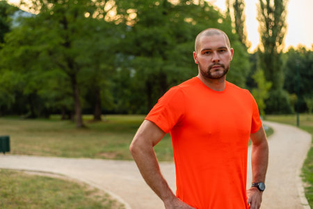 Portrait of a confident sporty man outdoor.の写真素材