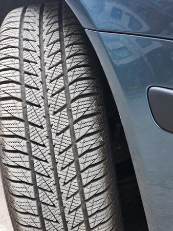 Summer car tire tread in good condition.