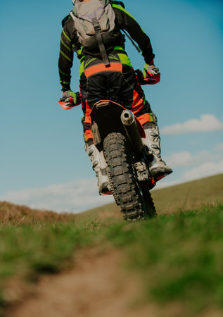 Professional enduro bike rider on action. Motocross sport.の写真素材