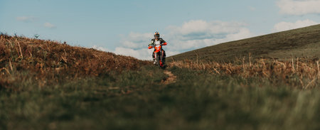 Professional enduro bike rider on action. Motocross sport.