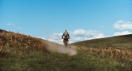 Professional enduro bike rider on action. Motocross sport.の写真素材