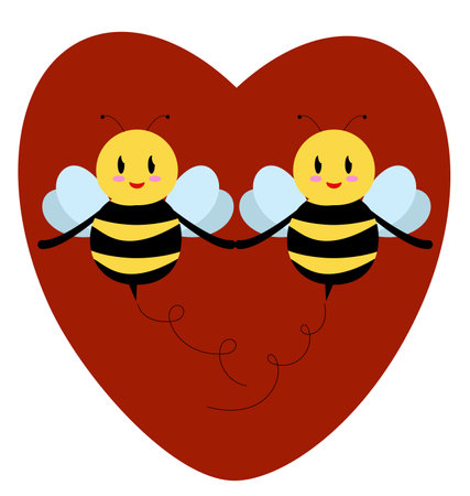 Cute Male Bee Love Female Bee Cartoon Character. bee cartoon of love festival, valentines day banner concept. Two bees in love.のイラスト素材
