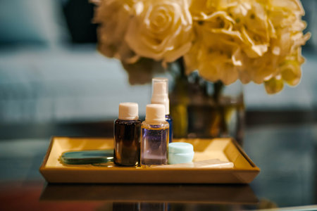 Mocap for face cream in the interior. a jar for face creamの写真素材