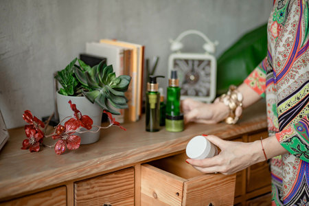 Mocap for face cream in the interior. a jar for face cream . cream dispenserの写真素材